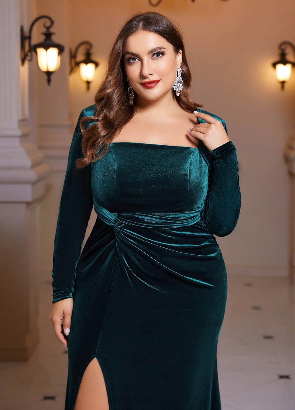 Морской волны вечернее, праздничный платье годе SHEIN однотонное