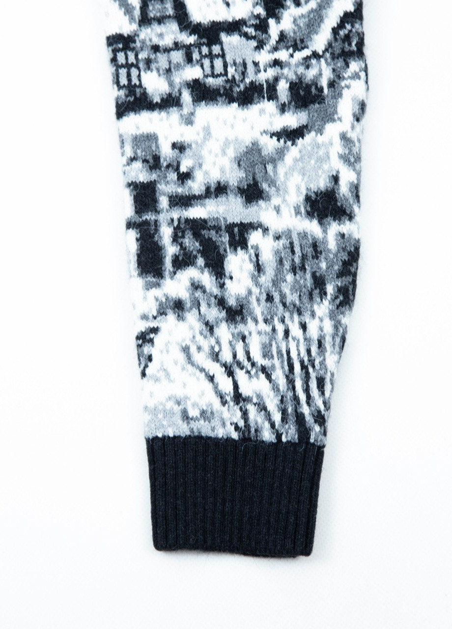 Чорний демісезонний светр чоловічий чорний зимовий принт з ялинками Pulltonic