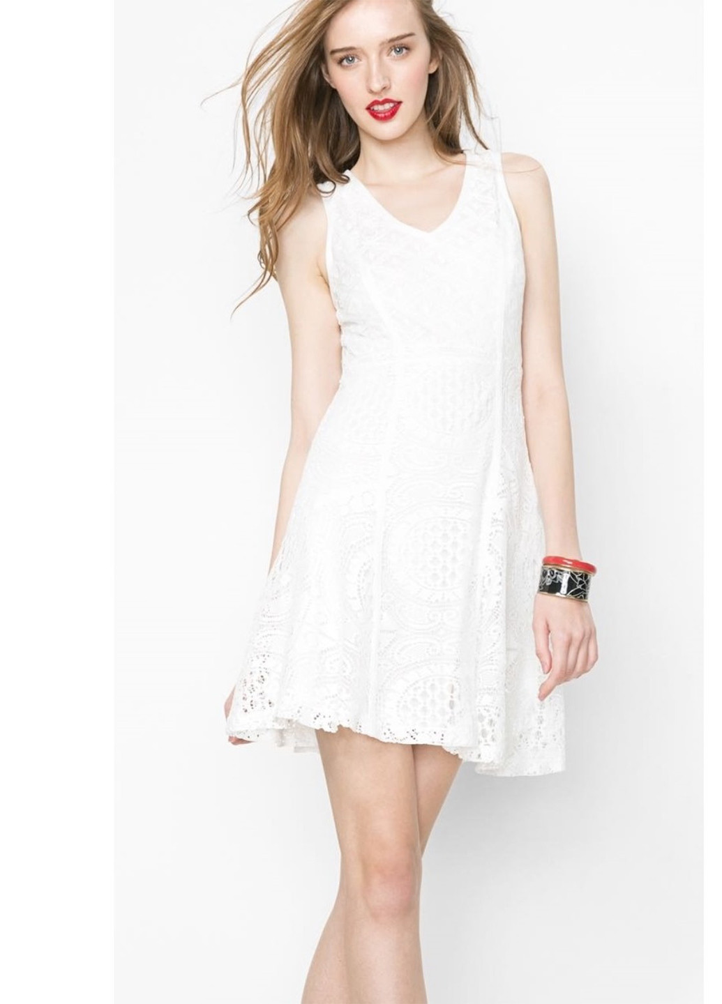 Белое кэжуал платье клеш Desigual однотонное