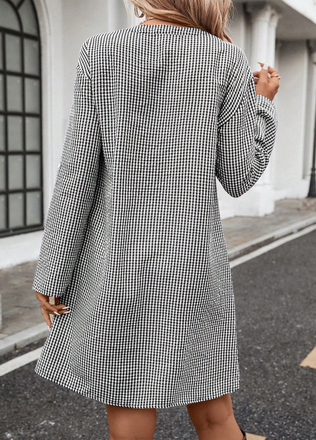 Черно-белое кэжуал платье SHEIN в клетку