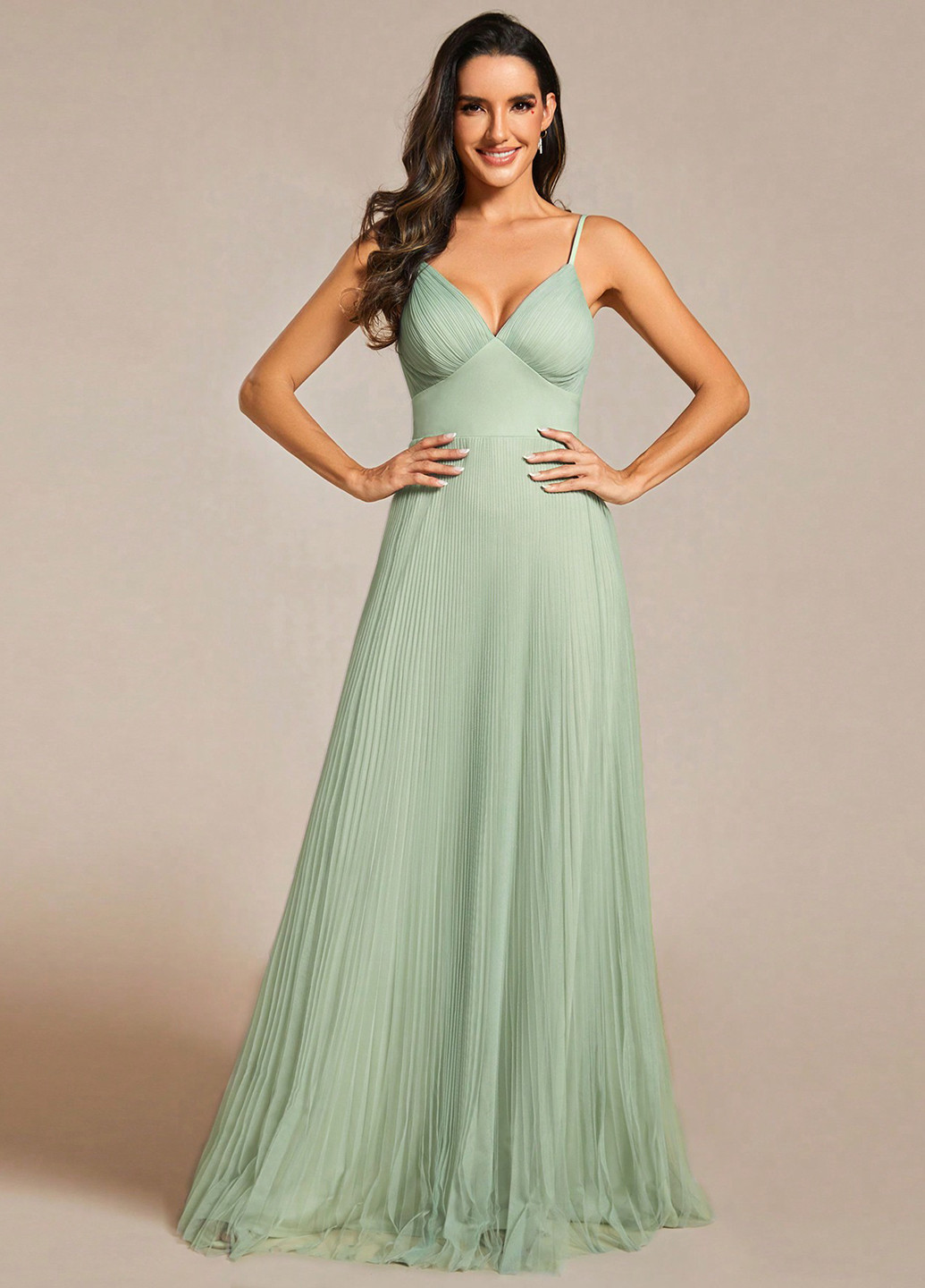 Мятное вечернее платье в стиле ампир, плиссированное, с открытой спиной SHEIN однотонное