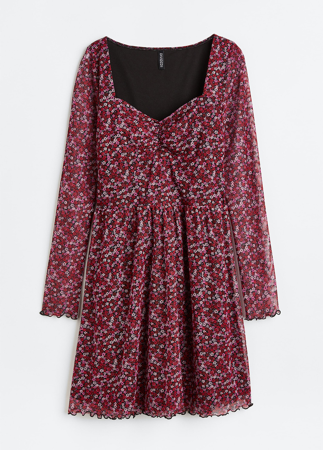 Темно-красное кэжуал платье клеш H&M с цветочным принтом