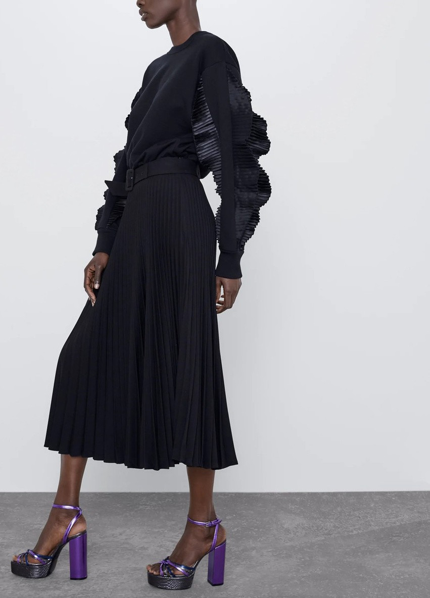 Свитшот женский с плиссированными деталями Bat Berni Fashion - крой однотонный черный кэжуал акрил - (231478559)