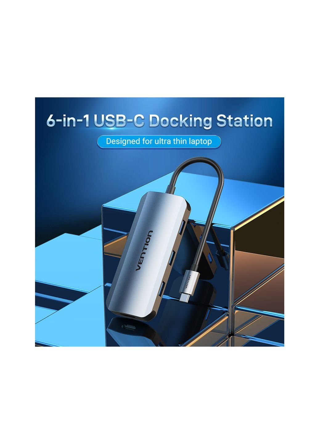 Концентратор USB3.1 Type-C --> HDMI/USB-C Gen 1/USB 3.0x3/PD 100W Hub 6-i (TOFHB) Vention (250125896)