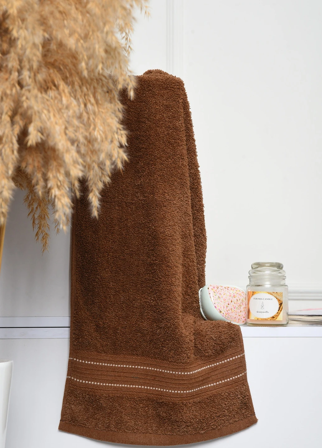 Полотенце кухонное махровое коричневого цвета Let's Shop однотонный коричневый