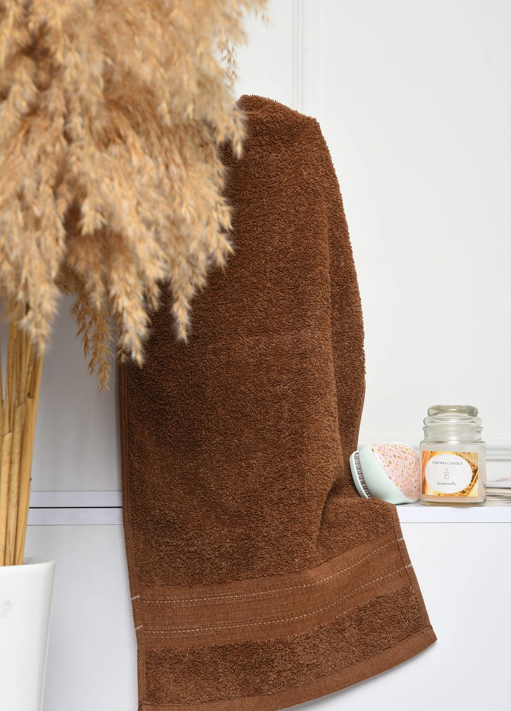 Полотенце кухонное махровое коричневого цвета Let's Shop однотонный коричневый