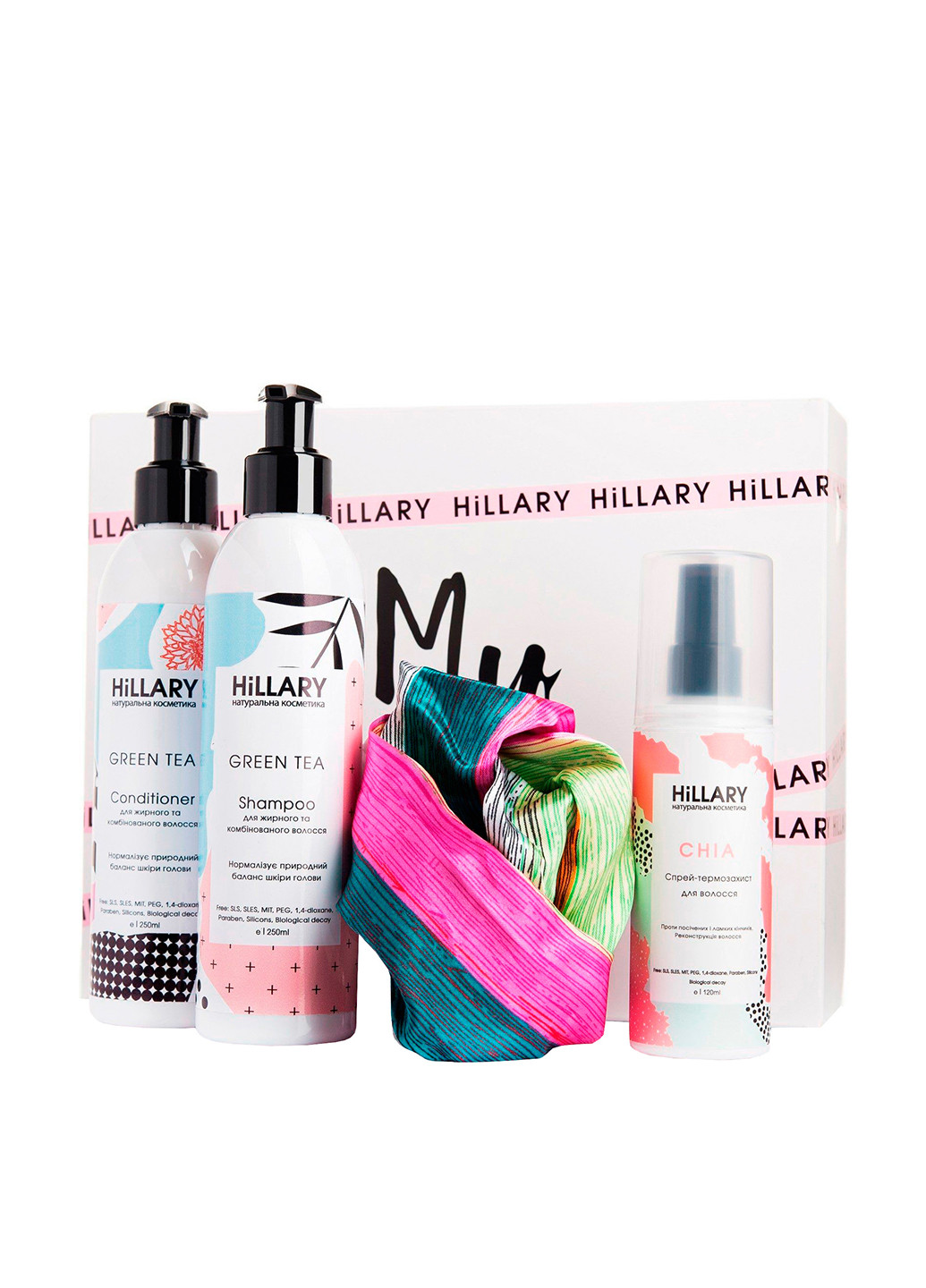 Набір для догляду за жирними і комбінованими волоссям Silk Hair with Thermal Protection 4 шт. (2х250 мл + 120 мл + 1 шт.) Hillary (184345906)