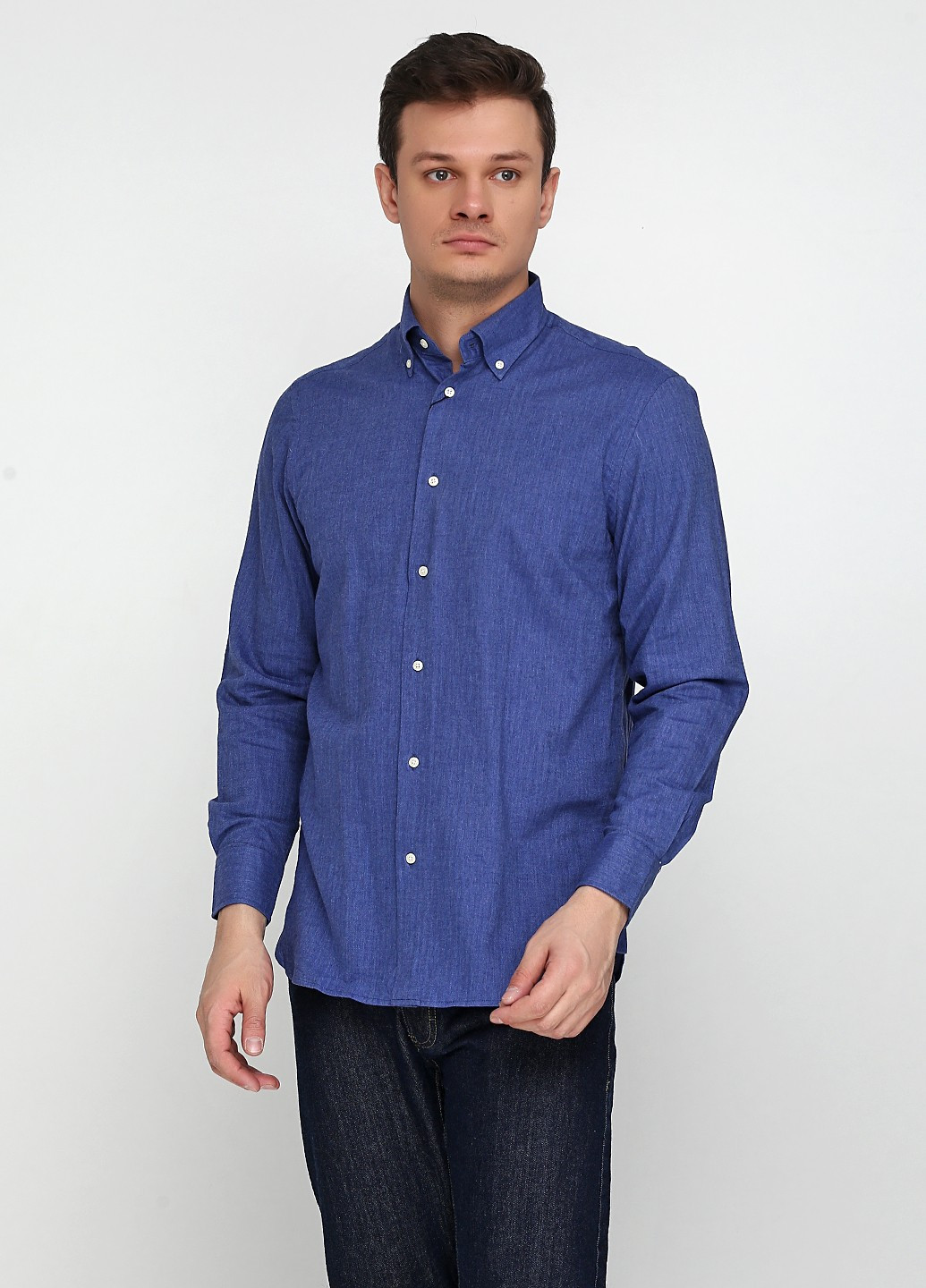 Синяя кэжуал рубашка меланж Luca D'altieri с длинным рукавом