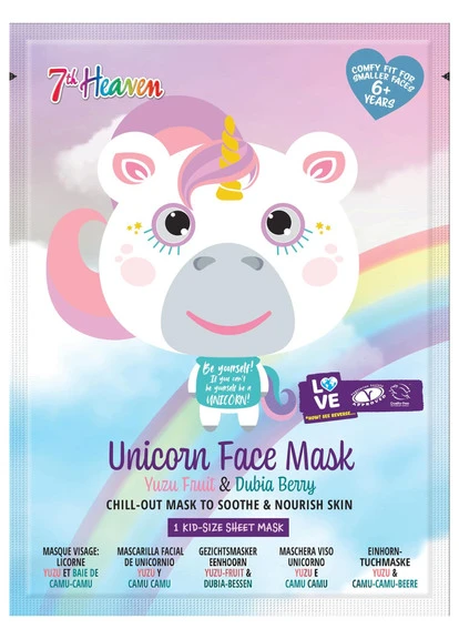 Маска "Єдиноріг" з фруктом Юзу і ягодами Дубіа Superfood Unicorn Face Yuzu Fruit & Dubia Berry Sheet Mask 7th Heaven (250116513)