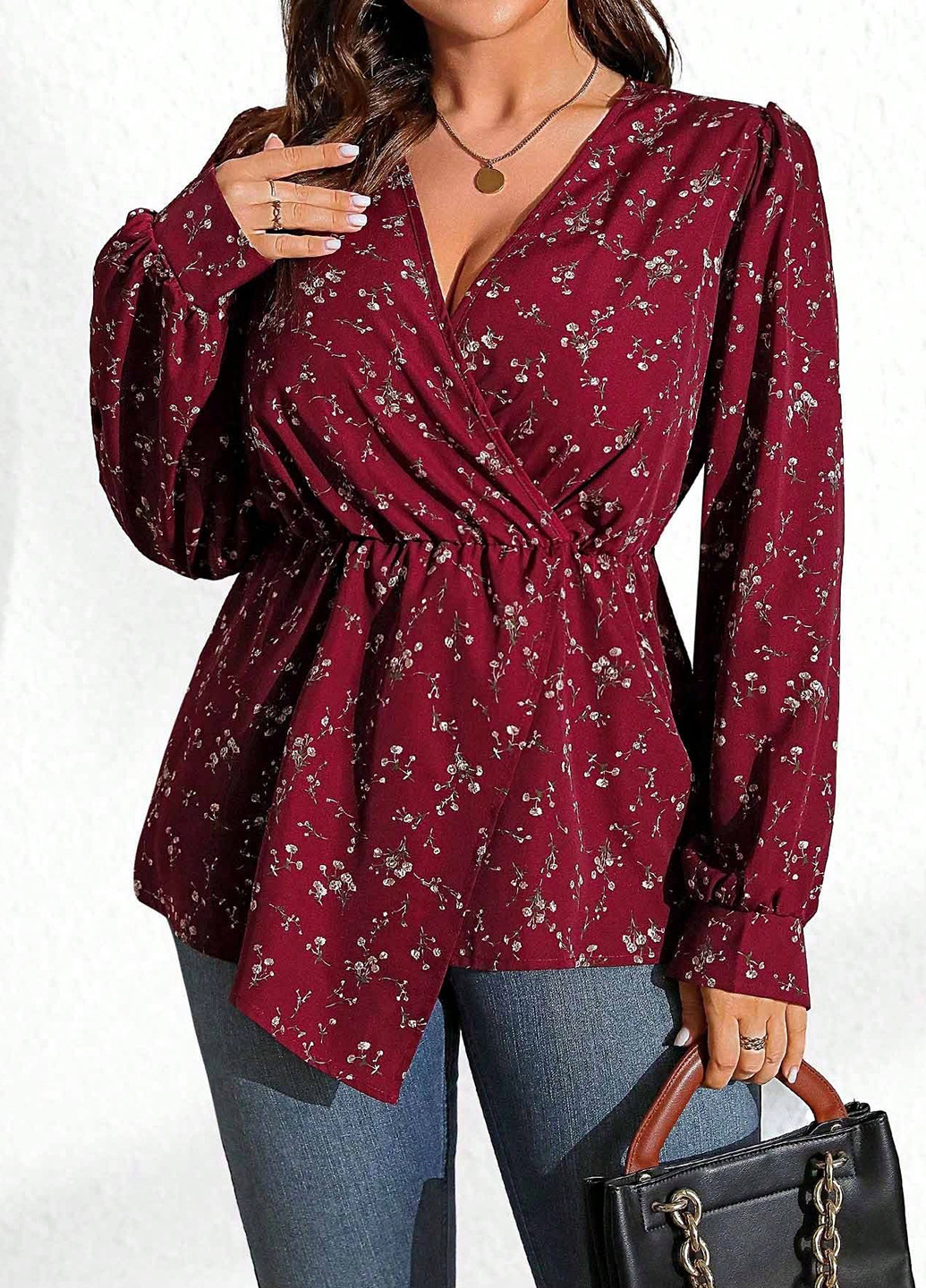 Бордовая блуза на запах SHEIN