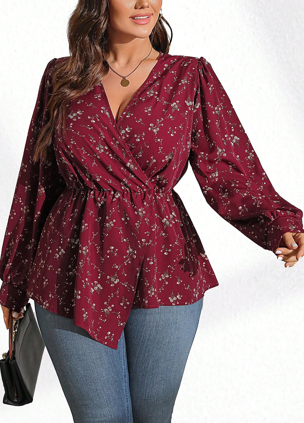 Бордовая блуза на запах SHEIN