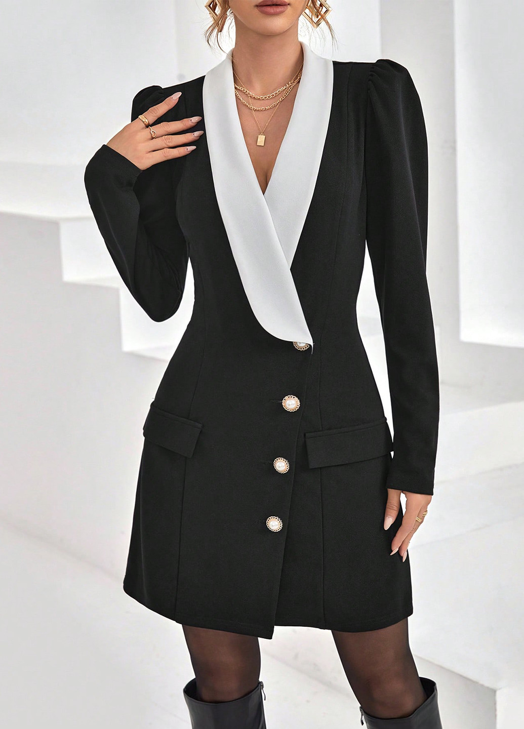 Черное деловое, кэжуал платье платье-жакет SHEIN однотонное