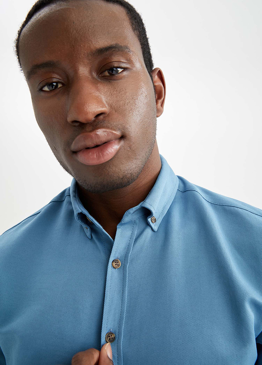 Голубой кэжуал рубашка однотонная DeFacto