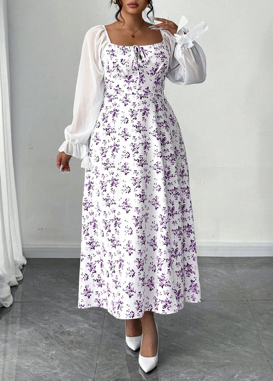 Белое праздничный, кэжуал платье а-силуэт SHEIN с цветочным принтом