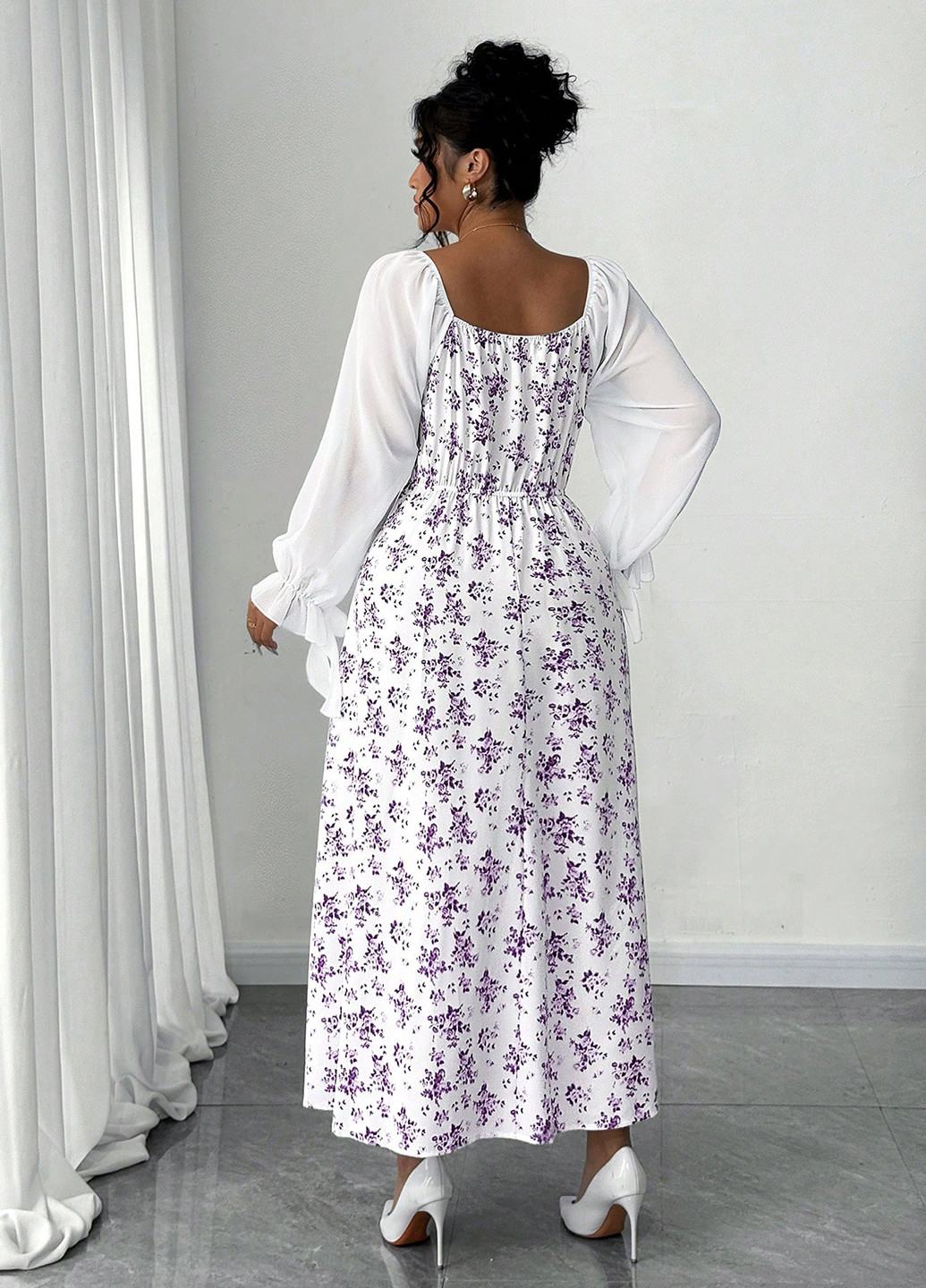 Белое праздничный, кэжуал платье а-силуэт SHEIN с цветочным принтом