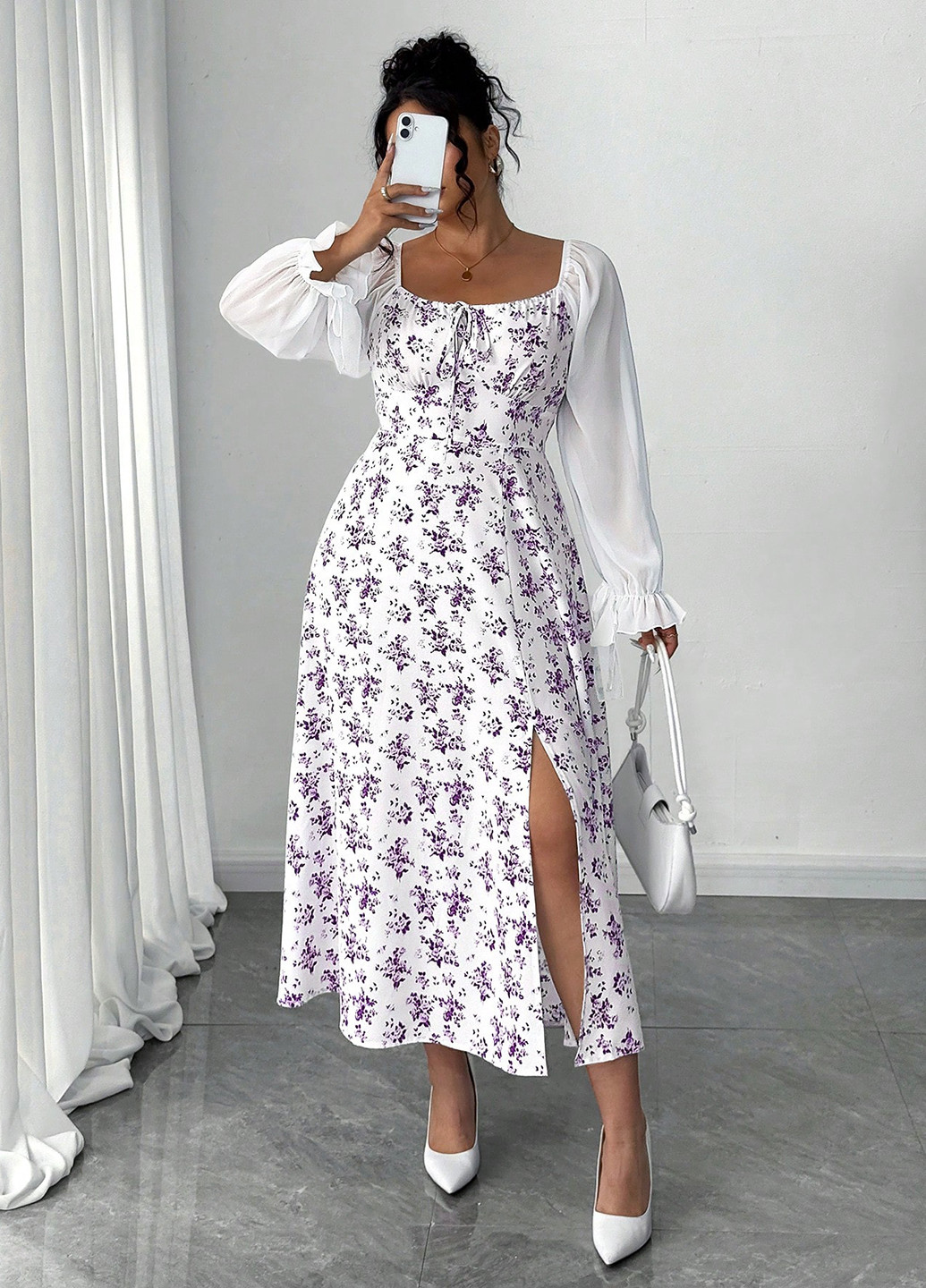 Белое праздничный, кэжуал платье а-силуэт SHEIN с цветочным принтом