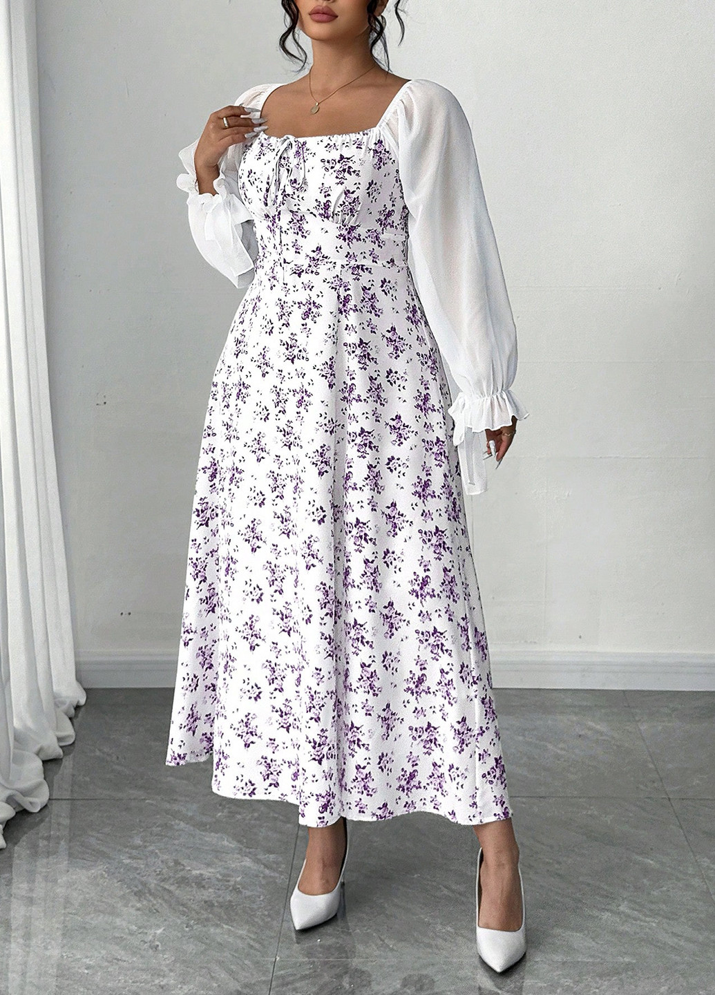 Белое праздничный, кэжуал платье а-силуэт SHEIN с цветочным принтом