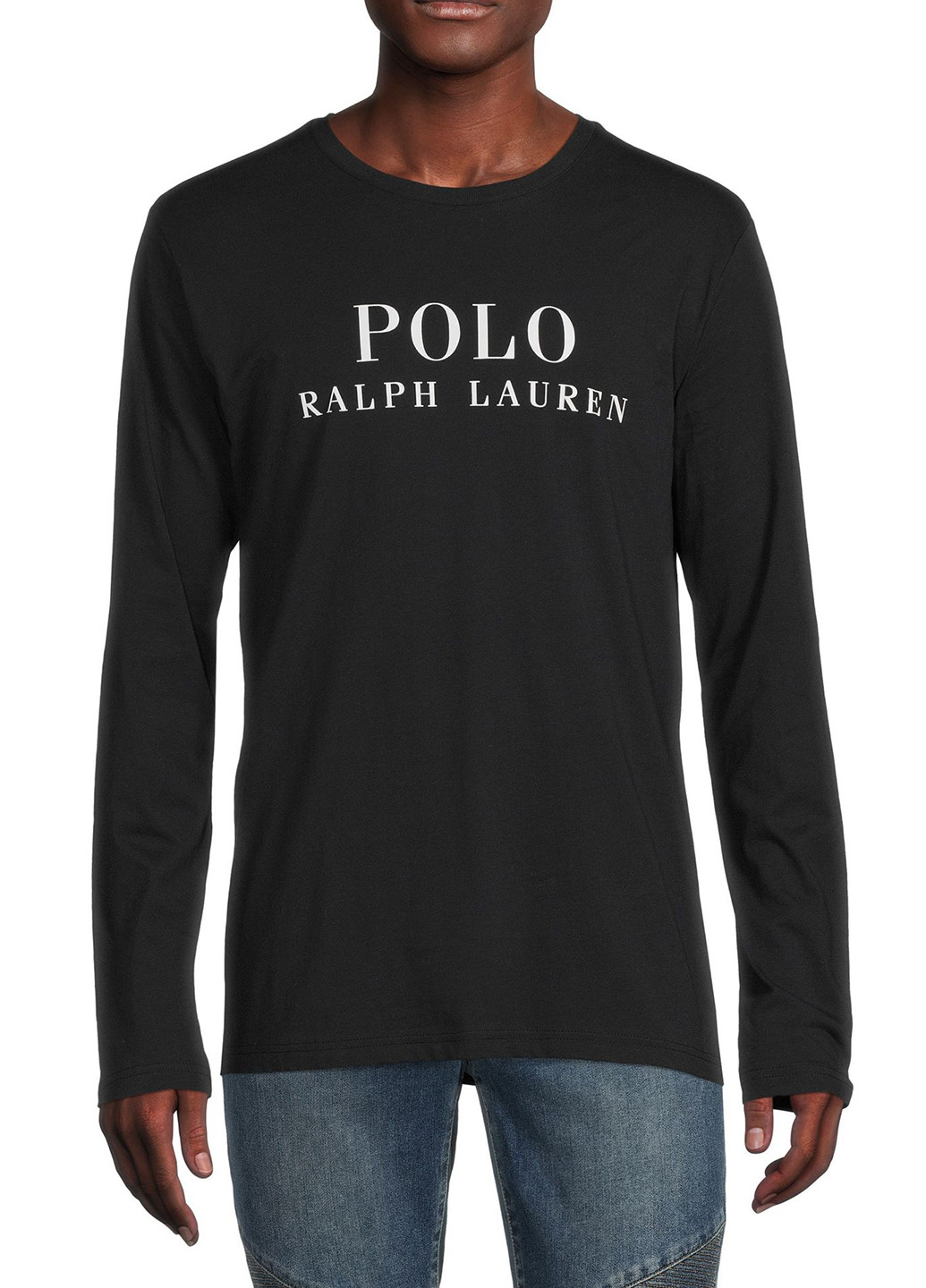 Лонгслів Ralph Lauren логотип чорний кежуали бавовна, трикотаж