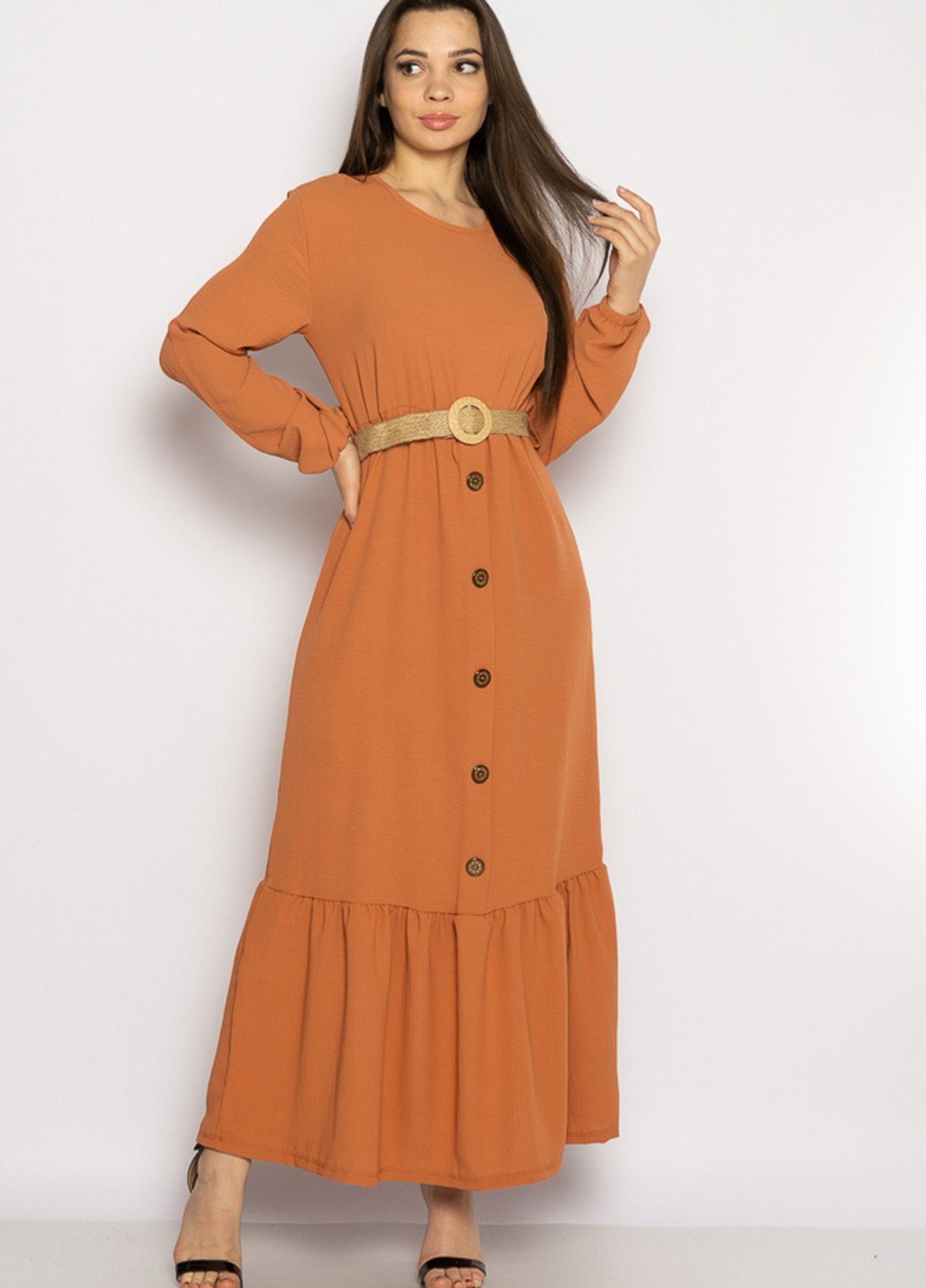Оранжевое кэжуал платье а-силуэт Time of Style однотонное