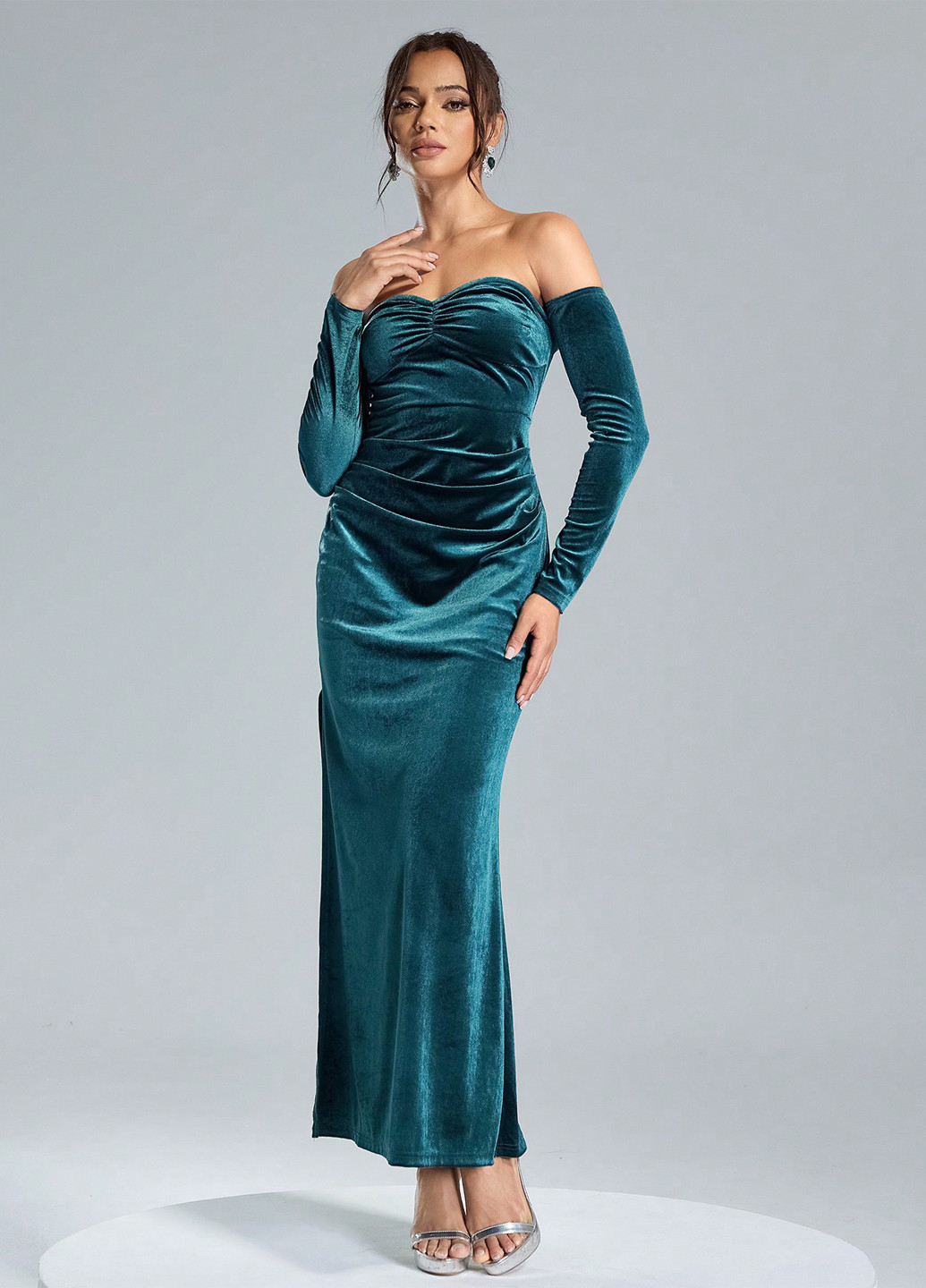 Морської хвилі вечірня сукня силуетна SHEIN однотонна