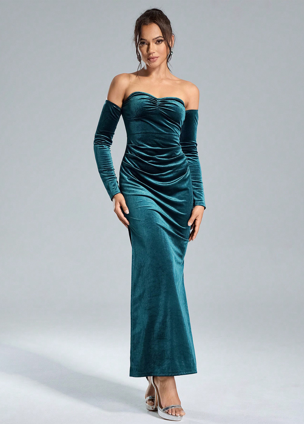 Морської хвилі вечірня сукня силуетна SHEIN однотонна