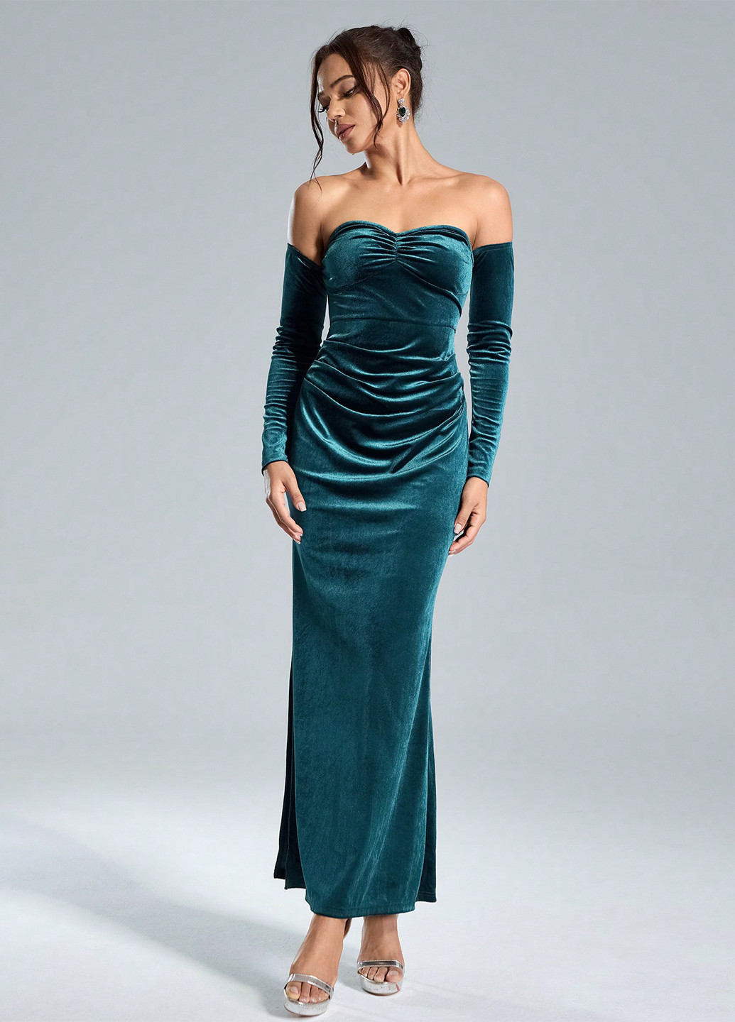 Морської хвилі вечірня сукня силуетна SHEIN однотонна