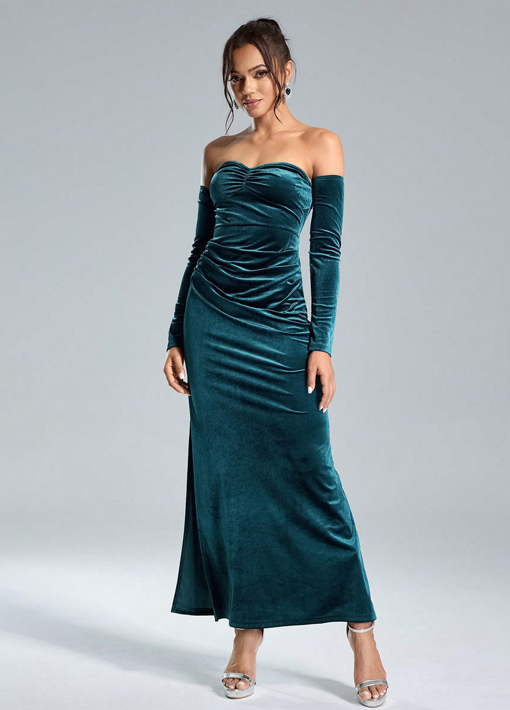 Морської хвилі вечірня сукня силуетна SHEIN однотонна