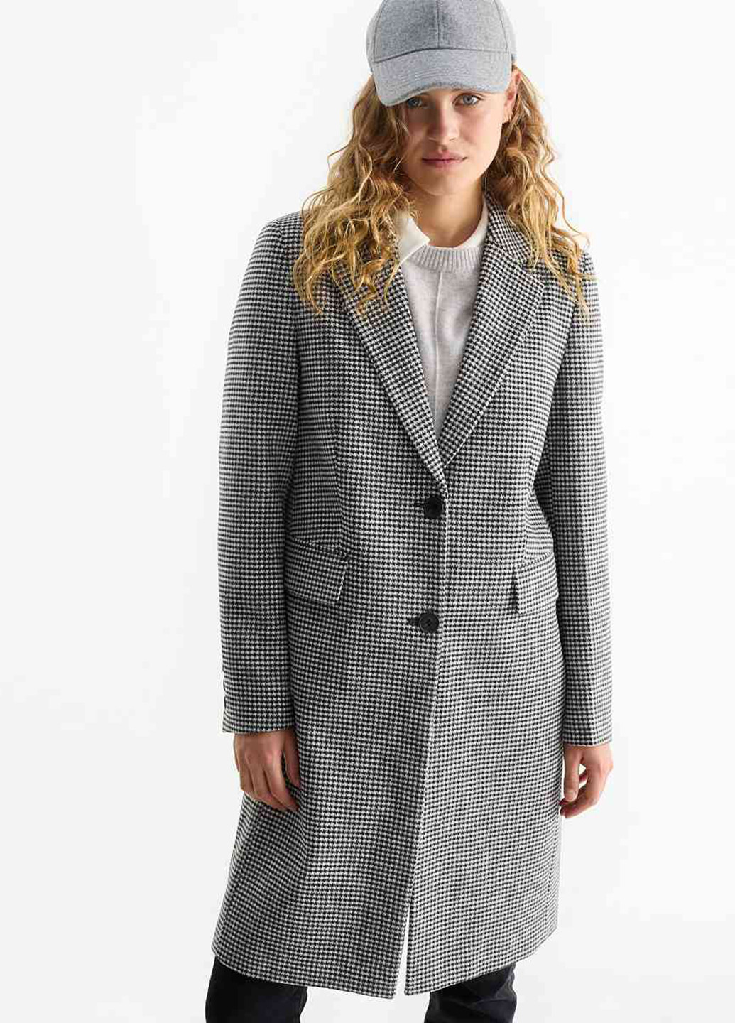 Чорно-білий демісезонне Пальто однобортне C&A