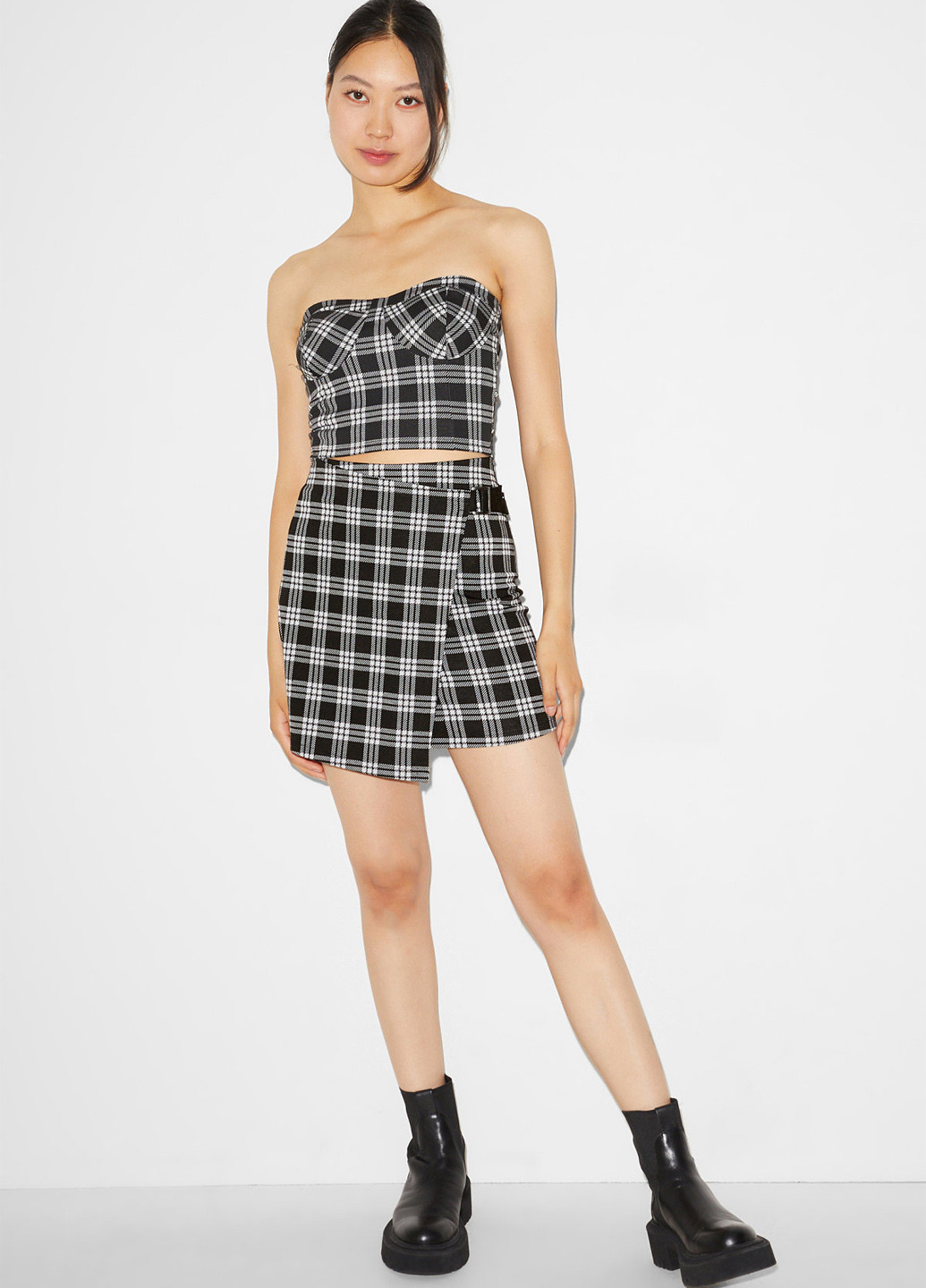 Черно-белая кэжуал в клетку юбка C&A на запах