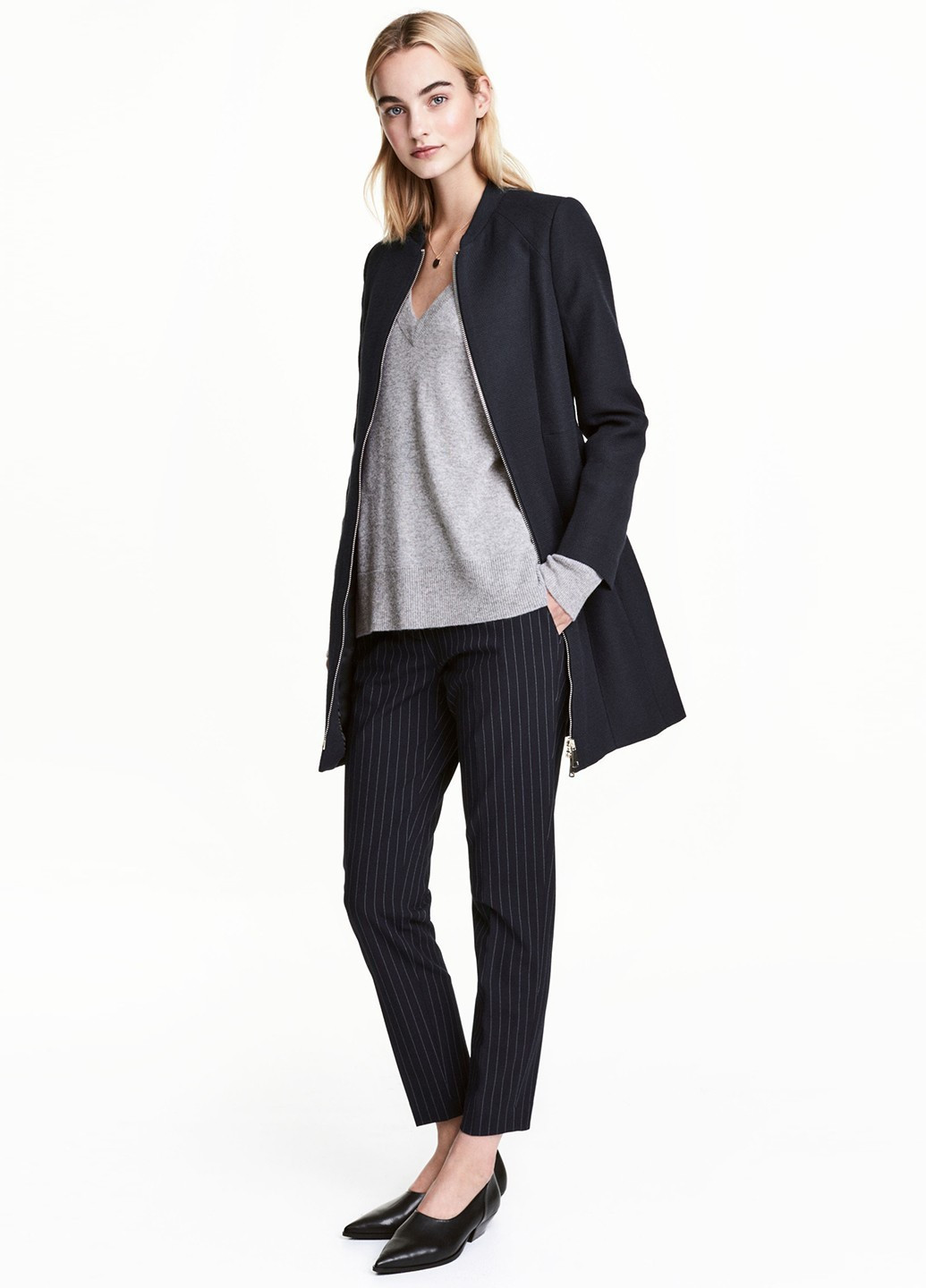 Темно-синее демисезонное Пальто однобортное H&M