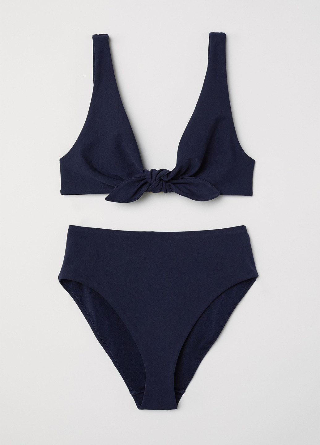 Купальный лиф H&M топ однотонный тёмно-синий пляжный полиамид, трикотаж