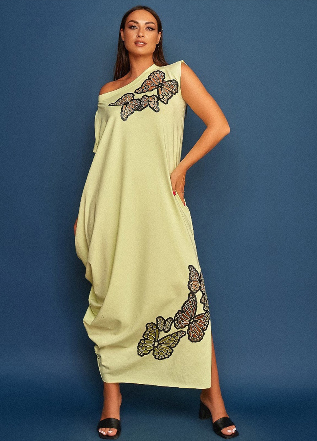 Светло-желтое кэжуал платье баллон LibeAmore бабочки
