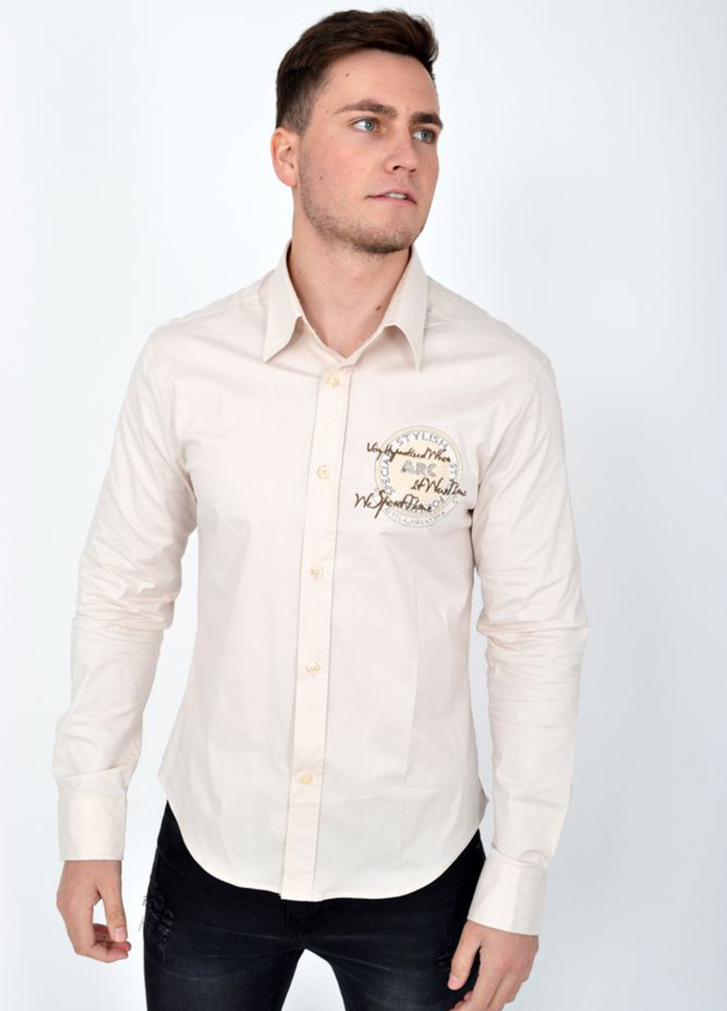 Светло-бежевая кэжуал рубашка с надписями Ager с длинным рукавом