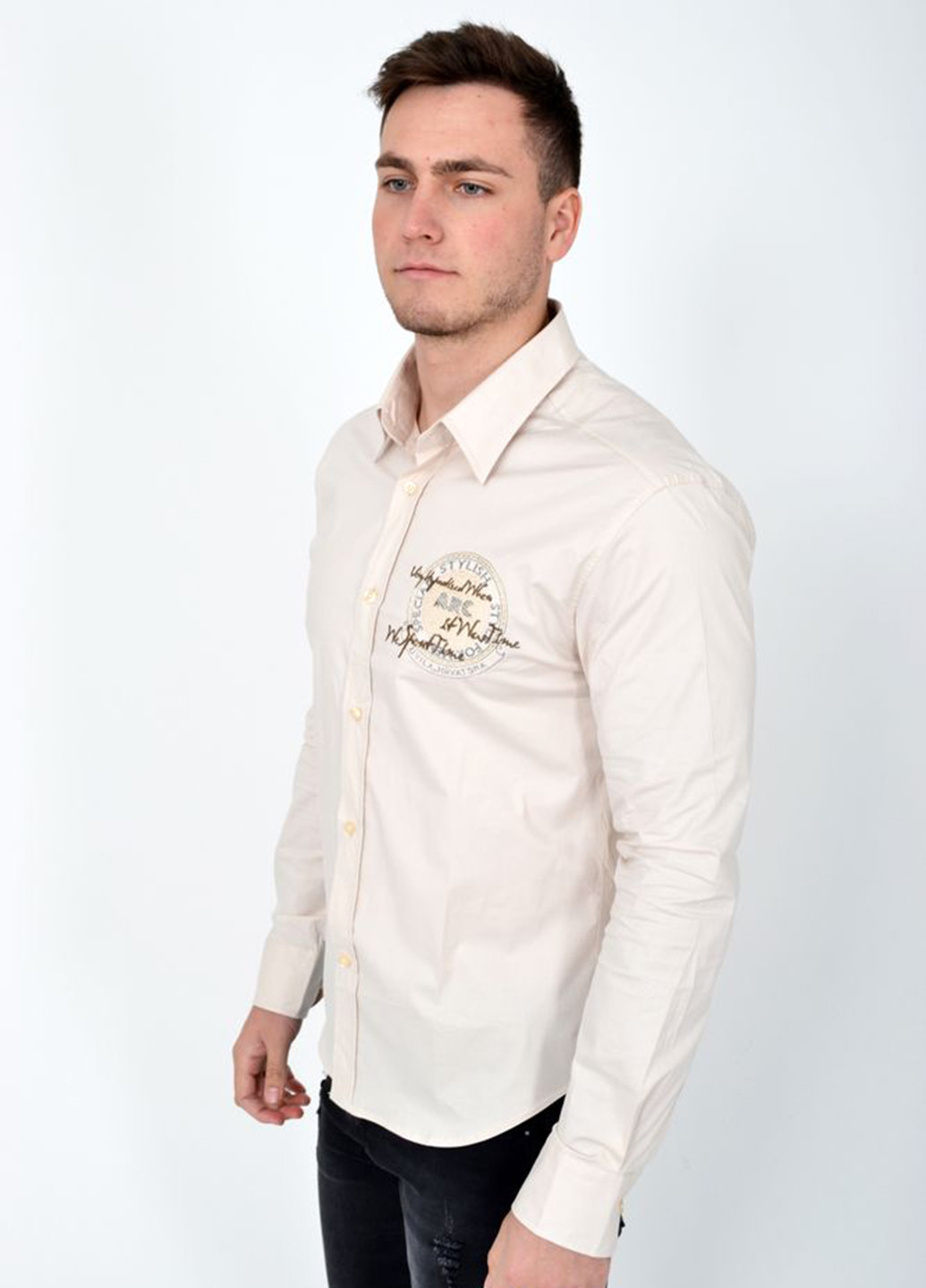 Светло-бежевая кэжуал рубашка с надписями Ager с длинным рукавом