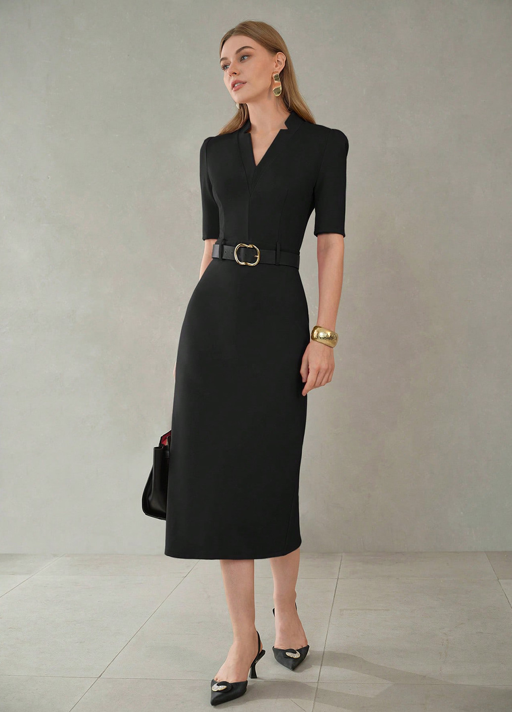 Черное деловое, кэжуал платье футляр SHEIN однотонное