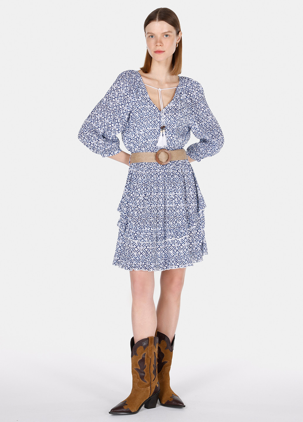 Синее кэжуал платье клеш Colin's с рисунком