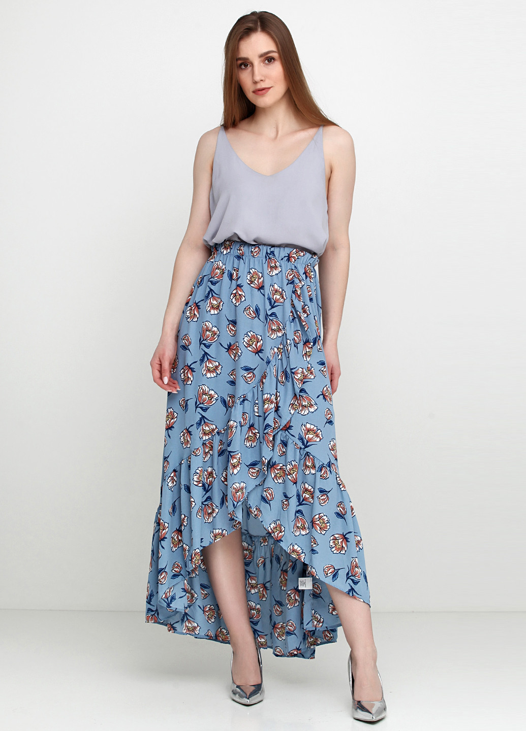 Голубая кэжуал цветочной расцветки юбка Mi Ami миди