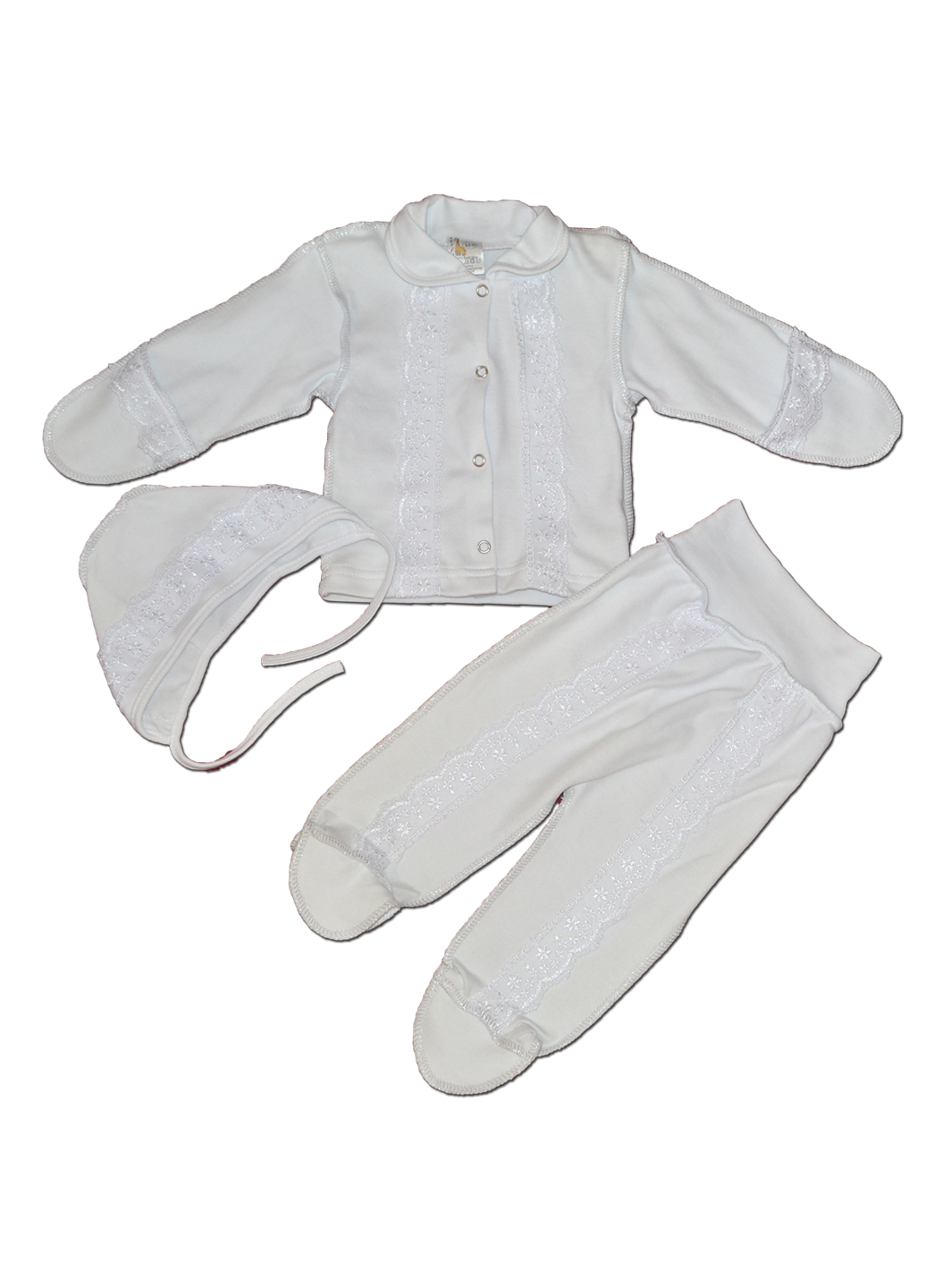 Білий демісезонний комплект (повзунки, сорочечка, шапка) BetiS