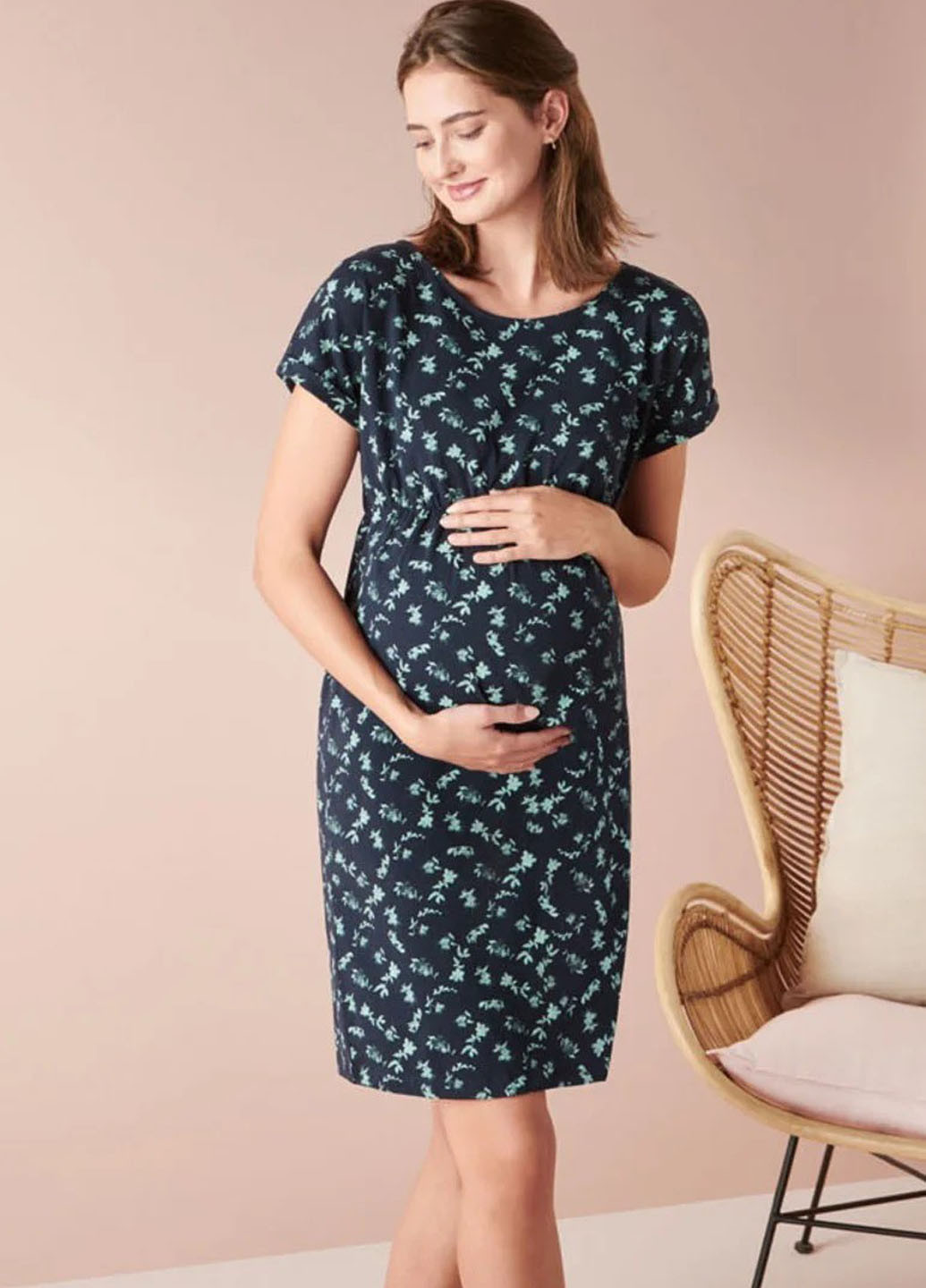 Темно-синя кежуал сукня для вагітних а-силует Esmara з квітковим принтом