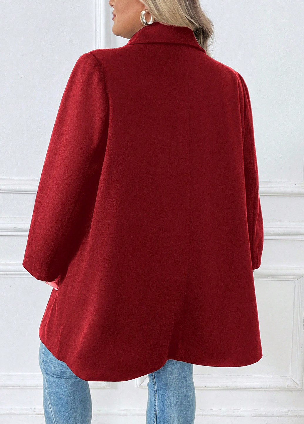 Бордовое зимнее Пальто двубортное SHEIN