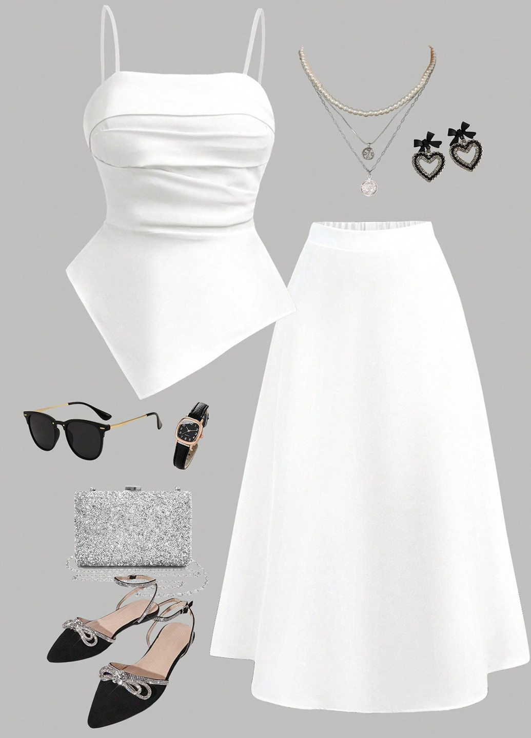 Белый летний комплект (топ, юбка) SHEIN