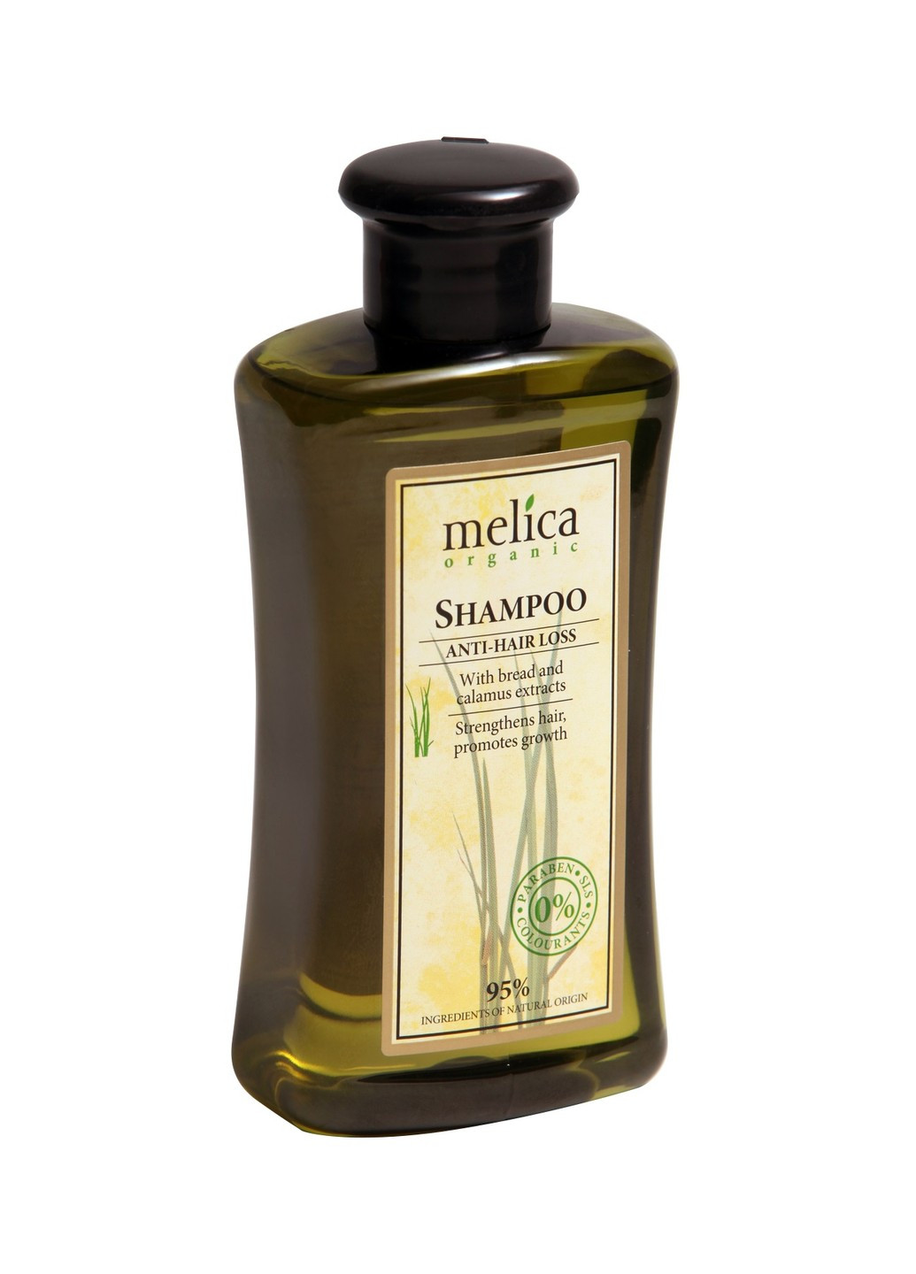 Шампунь живильний проти випадіння волосся з екстрактом аїру та житнього солоду 300 мл Melica Organic (253590836)