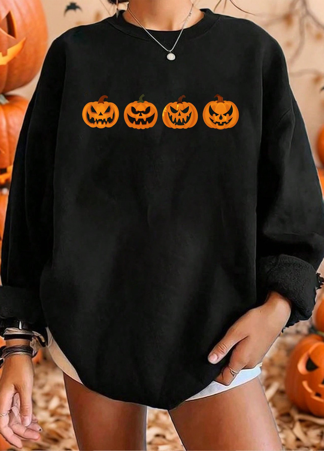 Чорний світшот SHEIN малюнок без декору (316481179)