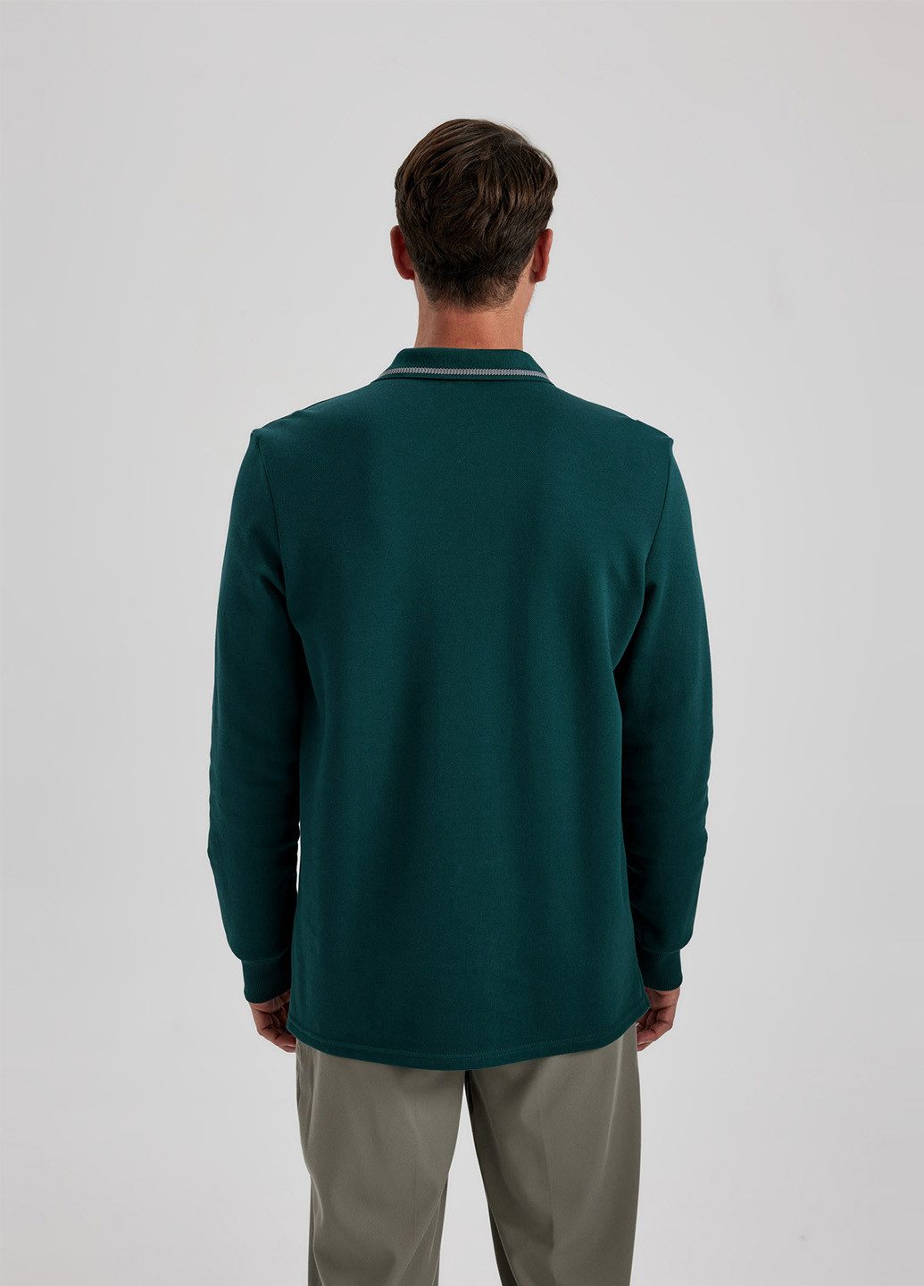 Зеленая футболка-поло для мужчин DeFacto однотонная