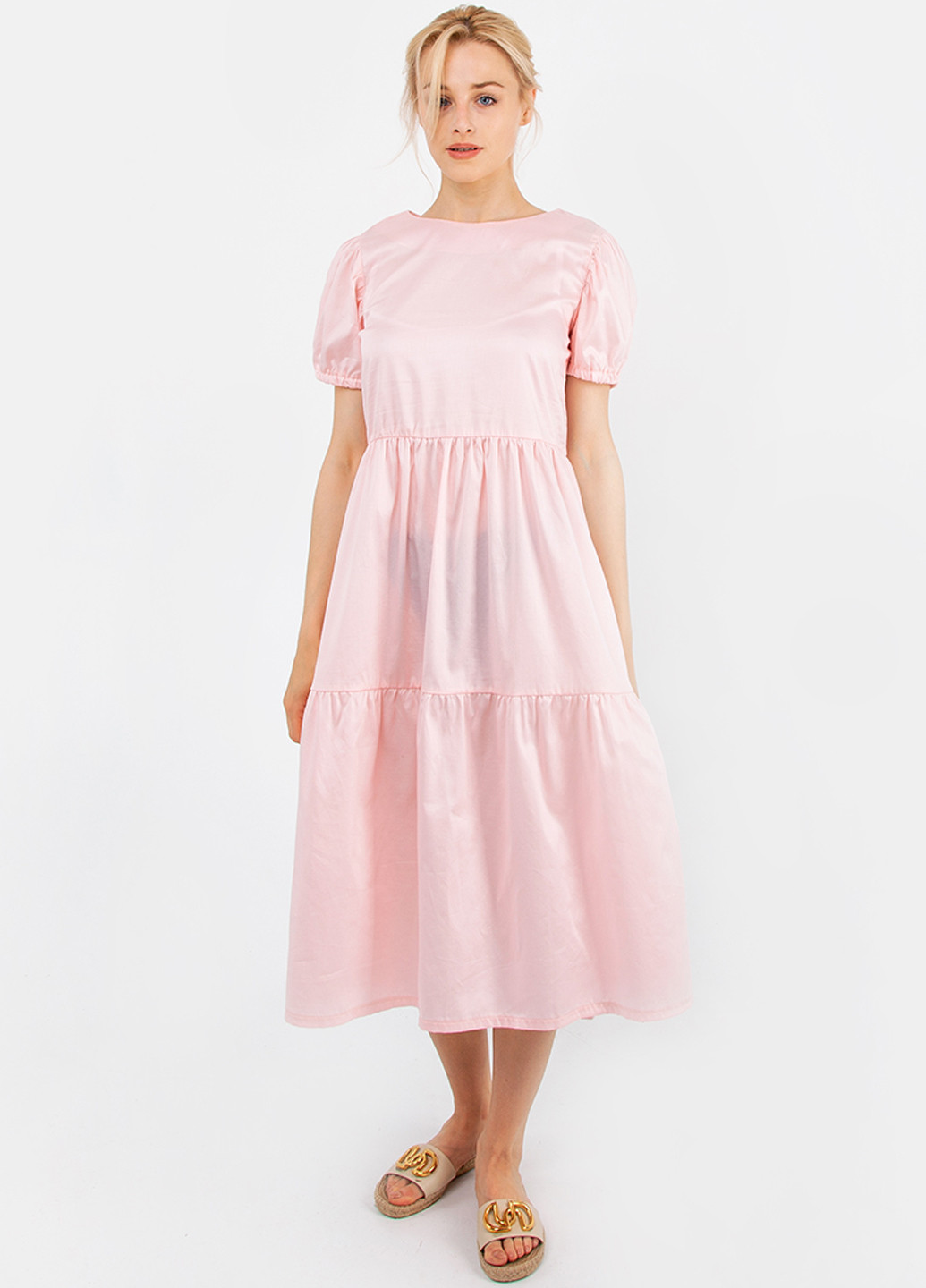 Светло-розовое кэжуал платье клеш Kristina Mamedova однотонное