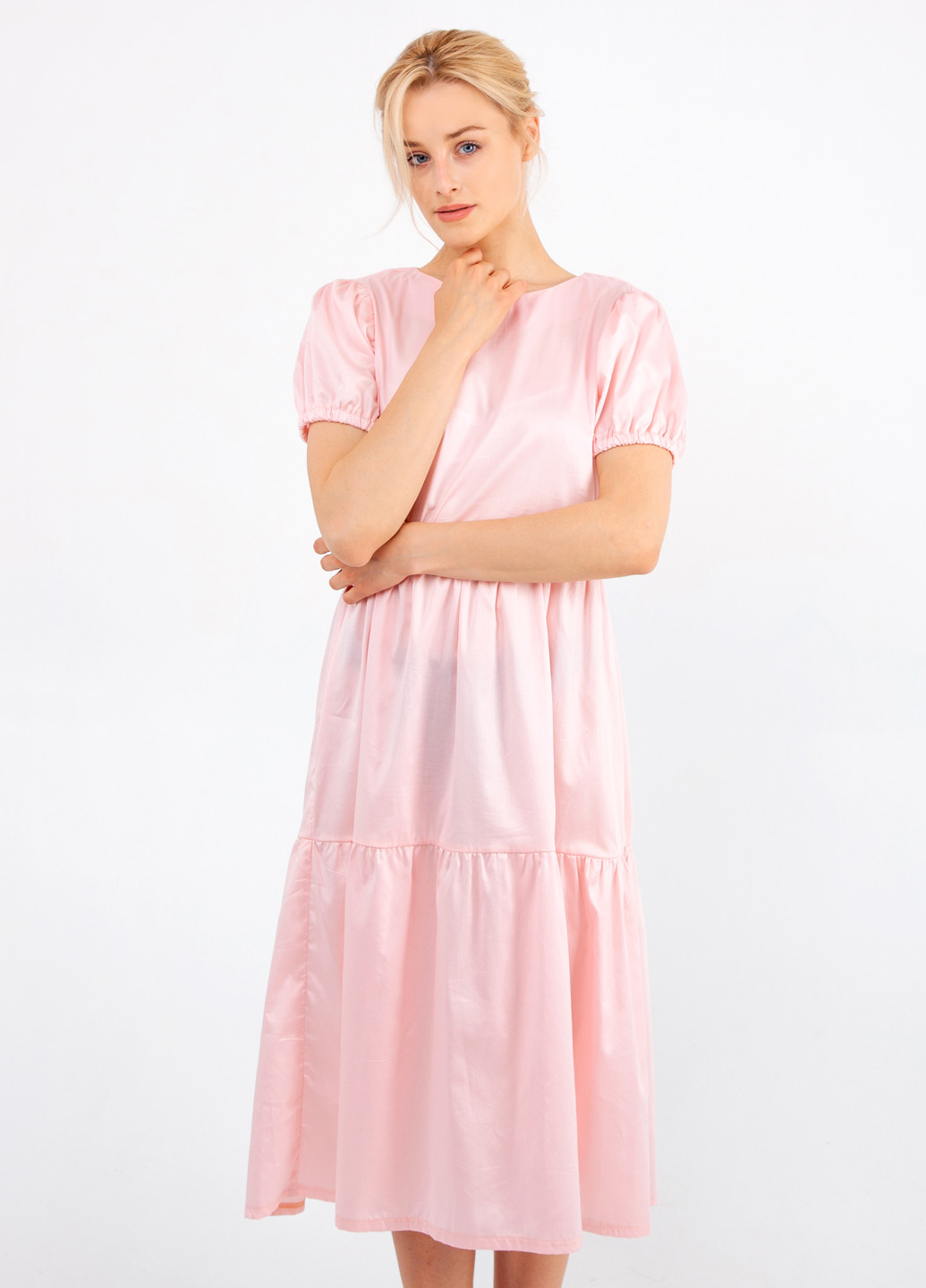 Светло-розовое кэжуал платье клеш Kristina Mamedova однотонное