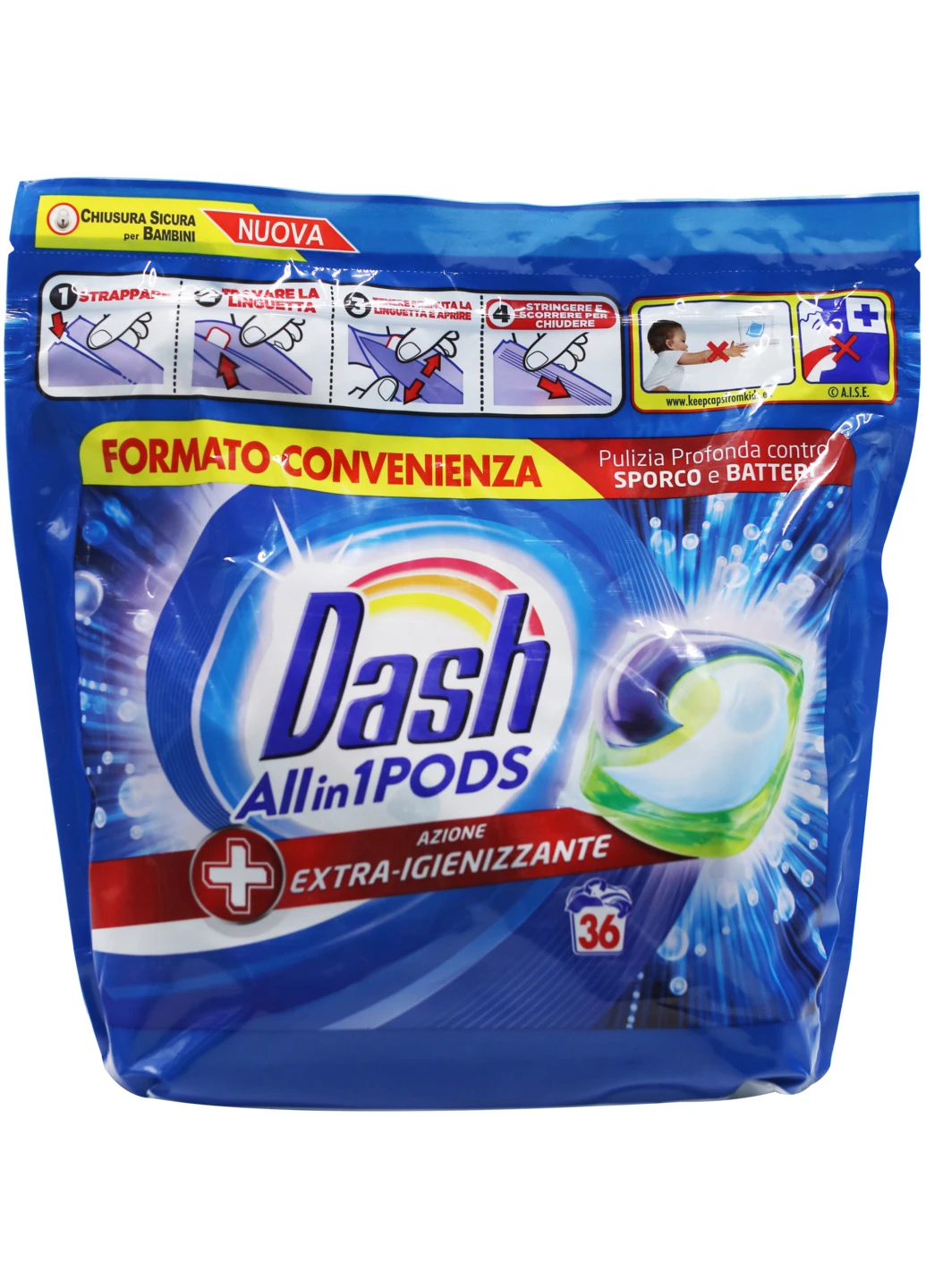 Гель-капсули для прання 3в1 Extra-Igienizzante дезінфікуючі (36 прань) Dash (254953157)