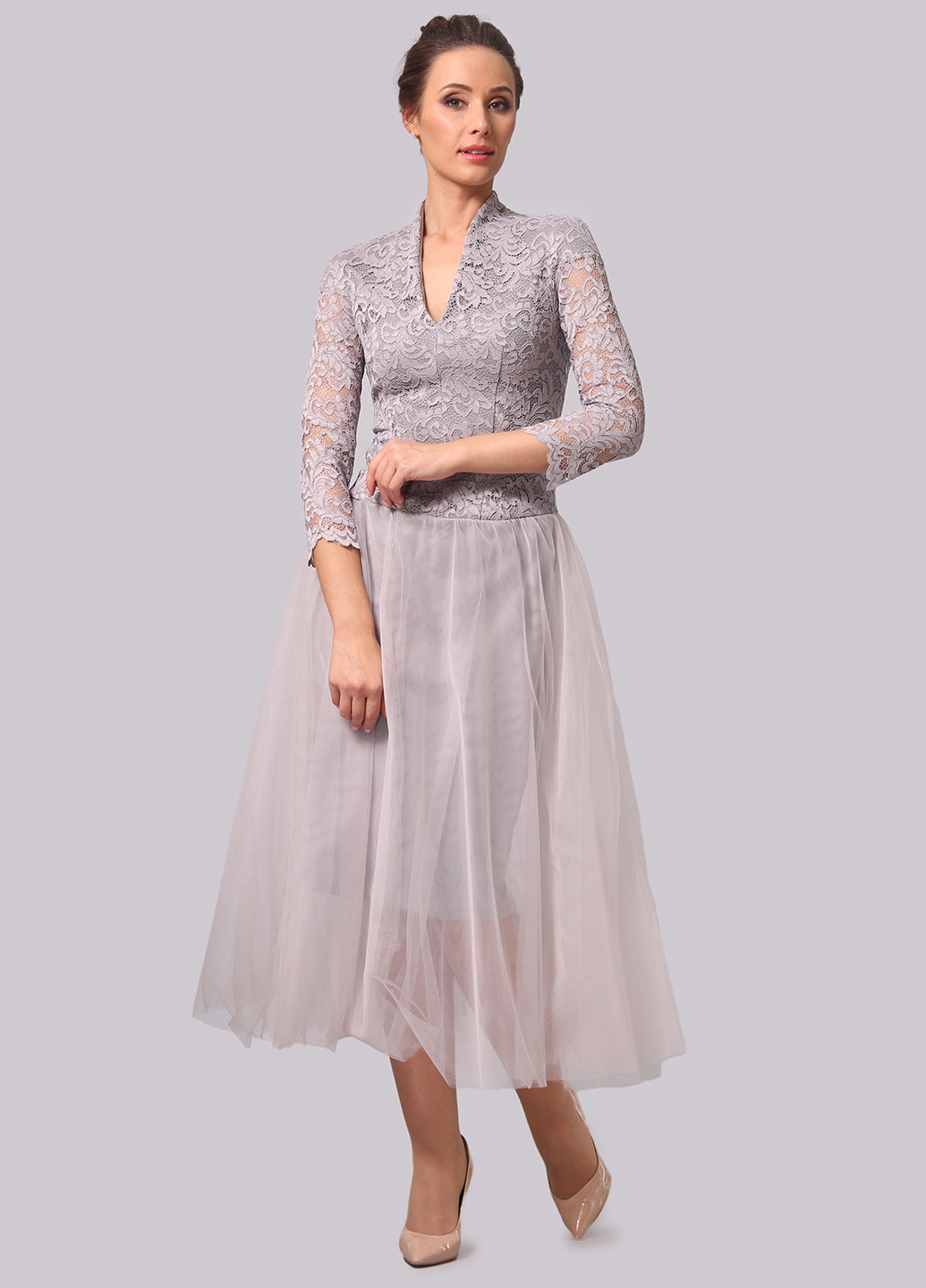 Светло-серое коктейльное платье пачка Alika Kruss однотонное