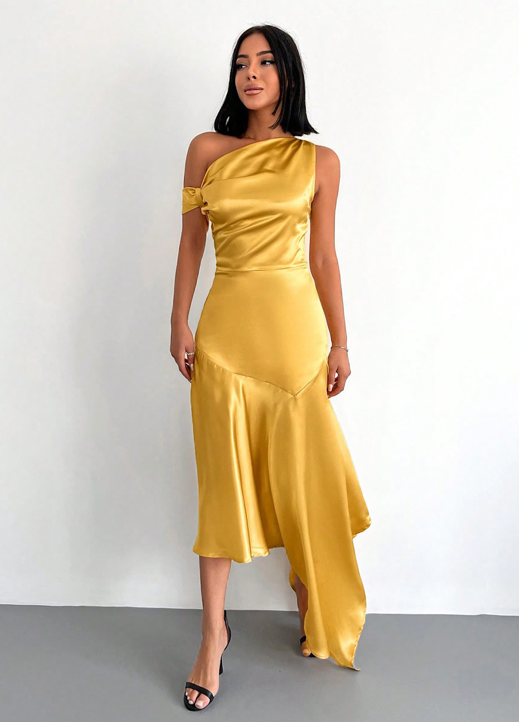 Жовтий коктейльна сукня сукня-комбінація, з відкритими плечима SHEIN однотонна