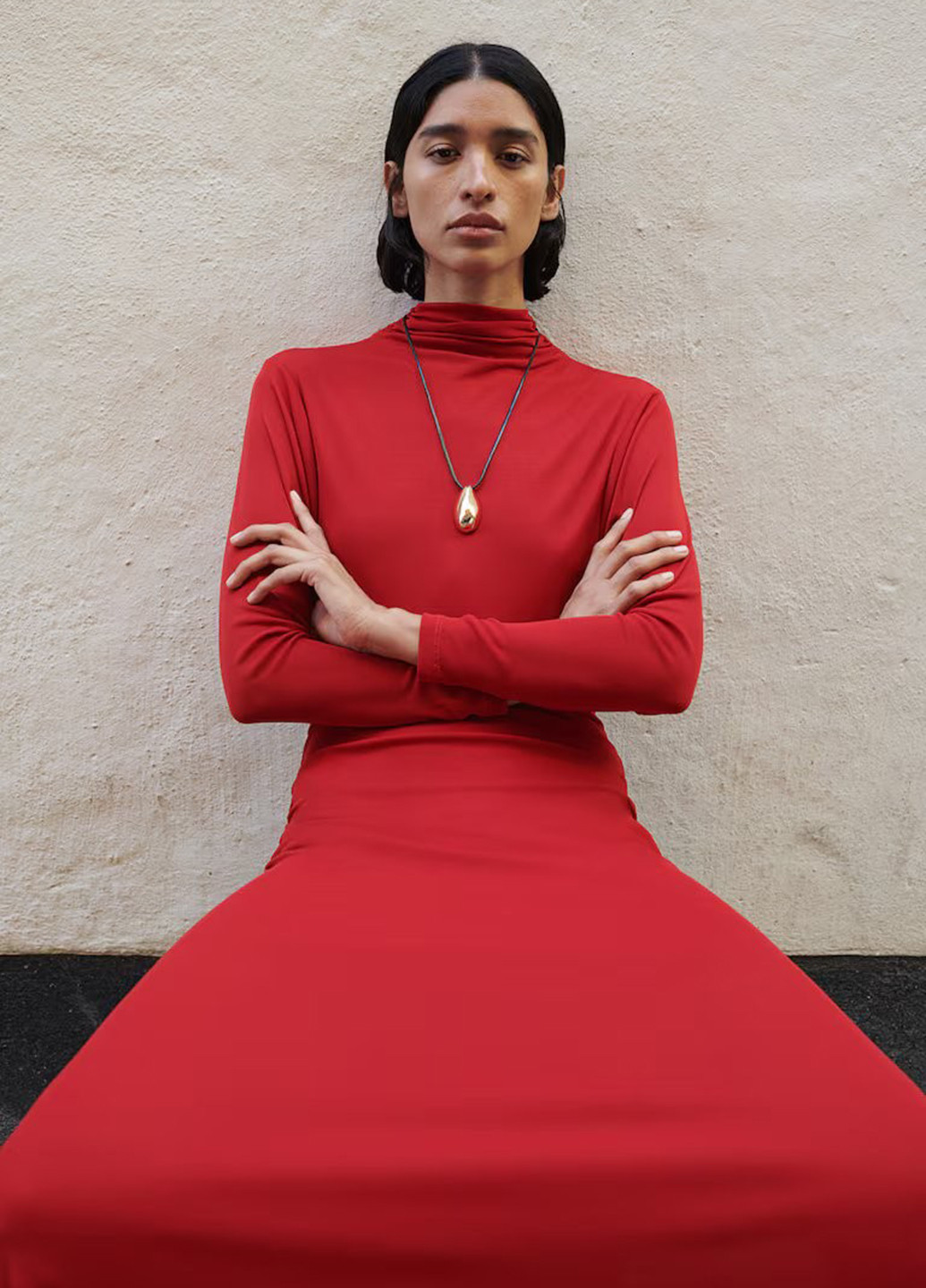 Красное кэжуал платье силуэтная H&M однотонное